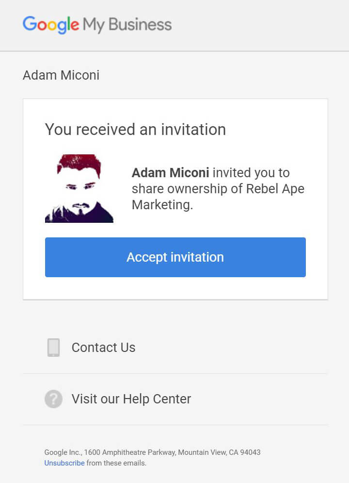 Google My Business Email Invite